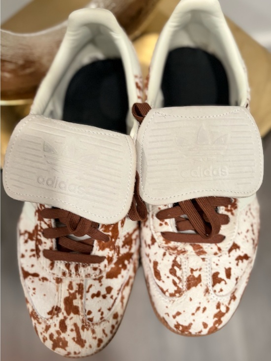 adidas Shoes - adidas Brown and White Cow-Print Lace-Up Sneakers